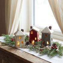 Artikel Keramikhäuschen Adventsdeko Creme Rot Grau 8,5/9,5cm 3 St