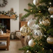 Artikel Weihnachtskugeln Ø10,5cm Glas Rautenmuster Set 3 Stück Transparent Gold Silber
