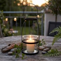 Artikel Windlicht aus Glas mit Henkel, schwarz, H25cm
