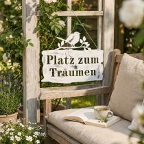 Artikel Metall-Schriftzug zum Hängen in Weiß-Silber mit Vogelmotiv, ca. 38cm