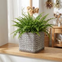 Artikel Keramik-Übertopf mit Flechtmuster 15×15×15cm Braun-Weiß