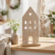 Artikel Holzhaus Dekoration MDF naturweiß 28,5 cm Tischaufsteller