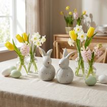 Artikel Osterhasen Deko-Figuren aus Keramik, 13 cm, grau mit Punktmuster, 2er-Set