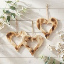 Artikel Dekoherzen aus Holz zum Hängen Herz-in-Herz-Design 20cm naturfarben 3er-Set