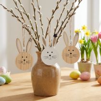 Artikel Dekohänger Hasenköpfe Holz 10,5 cm Weiß Natur Gold 8 Stück