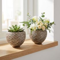 Artikel Deko-Schale Blumentopf Keramik Beige Braun 2er Ø15cm