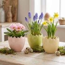 Artikel Keramik-Blumentopf eiförmig mit zerbrochener Kante 9 cm pastellgelb, rosa, grün 3er-Set