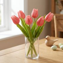 Artikel Künstliche Tulpen 21 cm Rosa mit Grünen Blättern für dekorative Tischvasen 6 Stück