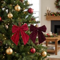 Artikel Rote und burgunderrote Samtschleifen 24 cm für Weihnachtsdekoration