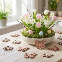 Artikel Streudeko Holz Schmetterlinge und Blumen Ø4cm Weiß Rosa Glitter 36-teilig