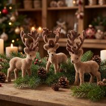 Artikel Dekofigur Hirsch Mini 11cm Braun Kunststoff beflockt 6er-Set