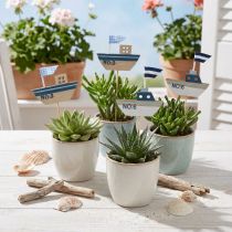 Artikel Dekostecker Holzschiff Weiß Blau Natur 8cm H37cm 24 Stück