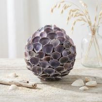 Artikel Muschel-Dekokugel aus Styropor Ø12 cm Violett mit Juteaufhänger