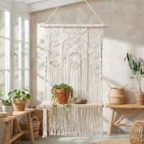 Artikel Makramee Blumenampel mit Holzbrett 40x15cm natur-weiß