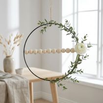 Artikel Dekoring Metall mit Holzperlen Ø30 cm Schwarz-Weiß Natur 4er Set
