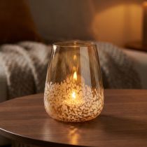 Artikel Windlicht Glas Teelichthalter Braun Weiß Ø10cm
