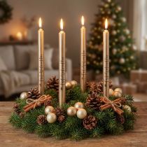 Artikel Weihnachtskerzen Stabkerzen aus Wachs mit Schriftzug „Frohe Weihnachten“, Creme, 25cm, 4 Stück