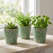 Artikel Übertöpfe Keramik Craquelé Glasur Grün Ø11cm H11cm 3er Set