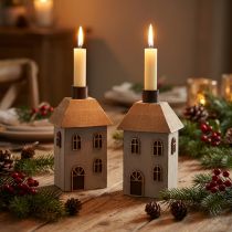 Artikel Kerzenhalter aus MDF-Holz Hausdesign für Stabkerzen 14,5cm 2-teilig