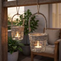 Artikel Windlicht Hängedeko Metall, Glas und Weide Ø13 cm, H12 cm, 2 Stück
