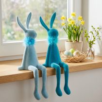 Artikel Dekofigur Kantenhocker Hase aus Kunststoff 36 cm Hellblau/Dunkelblau Set 2 Stück