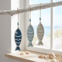 Artikel Dekohänger Fische aus Holz 12cm Blau Hellblau Grau 9 Stück
