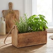 Artikel Pflanzkasten Holz Eckig Natur mit Jutehenkel 27x12x17cm