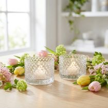 Artikel Glasschale Teelichthalter Rautenmuster Klar Ø10,5 cm 2er-Set