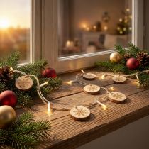 Artikel LED Lichterkette mit Holzscheiben und Jutekordel, warmweiß, 120cm