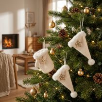 Artikel Weihnachtsanhänger Filz Handschuh und Zipfelmütze Creme 6 Stück
