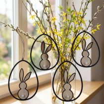 Artikel Osterdeko Holz Anhänger Osterhase im Metallrahmen 13cm 4 Stück