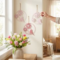 Artikel Dekoring Metall mit Vogel- und Blumenmotiv Ø23cm Rosa und Pink 4er-Set