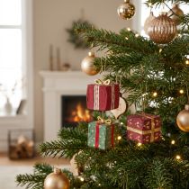 Artikel Christbaumschmuck Geschenkboxen Pappmaché 6 cm Rot Grün Gold 3er-Set