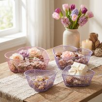 Artikel Drahtkorb Set Herzform aus Metall, 20 cm und 15 cm, Rosa und Lila, 4 Stück
