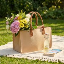 Artikel Filztasche in Bastoptik 50x25x25 cm, Natur, Henkel aus Kunstleder