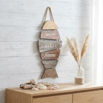 Artikel Maritime Wanddekoration Fisch aus Holz 27x55cm in Braun und Beige