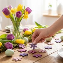 Artikel Holzblumen Streudeko Blumenmotiv aus Holz Ø 2 cm Lila, Violett, Rosa 144 Stück
