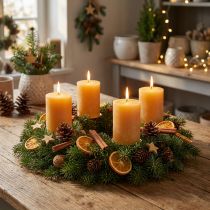 Artikel Durchgefärbte Stumpenkerzen aus Wachs Honig 70x80mm 4er-Set Adventsdeko