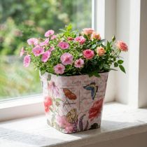 Artikel Blumentopf aus Kunststoff mit Blumenmuster in Rosa Ø13×H11,5cm