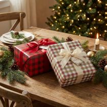 Artikel Geschenkpapier-Set mit Seidenband und Anhängern 4 Bögen kariert 50×70cm
