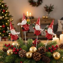 Artikel Weihnachtswichtel Dekostecker aus Keramik, 7 cm, Rot-Weiß, 4 Stück
