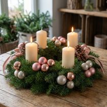 Artikel Mini Weihnachtskugeln aus Glas Rosa Grau Ø 4 cm mit Draht, 32 Stück