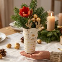 Artikel Rentier-Pflanztopf aus Metall, Adventsdeko, Weiß-Gold, H28cm, Ø8,5cm