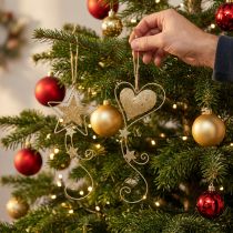 Artikel Metall-Weihnachtsanhänger Herz und Stern Goldfarben mit Kordel 22 cm, 4-teilig