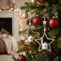 Artikel Weihnachtsdeko Stern aus Holz 4er-Set Ø13,5cm mit Engel und Tannenbaum
