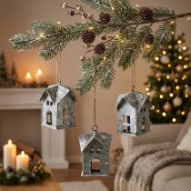 Artikel Weihnachtsanhänger aus Metall in Hausform, Shabby Chic, 9,5 cm, Weiß, 3 Stück