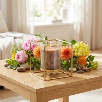 Artikel Deko-Kerzenhalter aus Metall und Glas, 12×12×13 cm, goldfarben