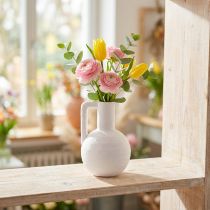 Artikel Deko Vase Mini aus Keramik Weiß mit Henkel H15cm