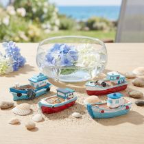 Artikel Deko-Schiffchen aus Polyresin, Blau-Rot, ca. 5 cm, 8 Stück, sortiert