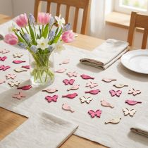 Artikel Streudeko Holzfiguren Frühling 2 cm Vögel und Schmetterlinge Rosa Pink Natur 144-teilig